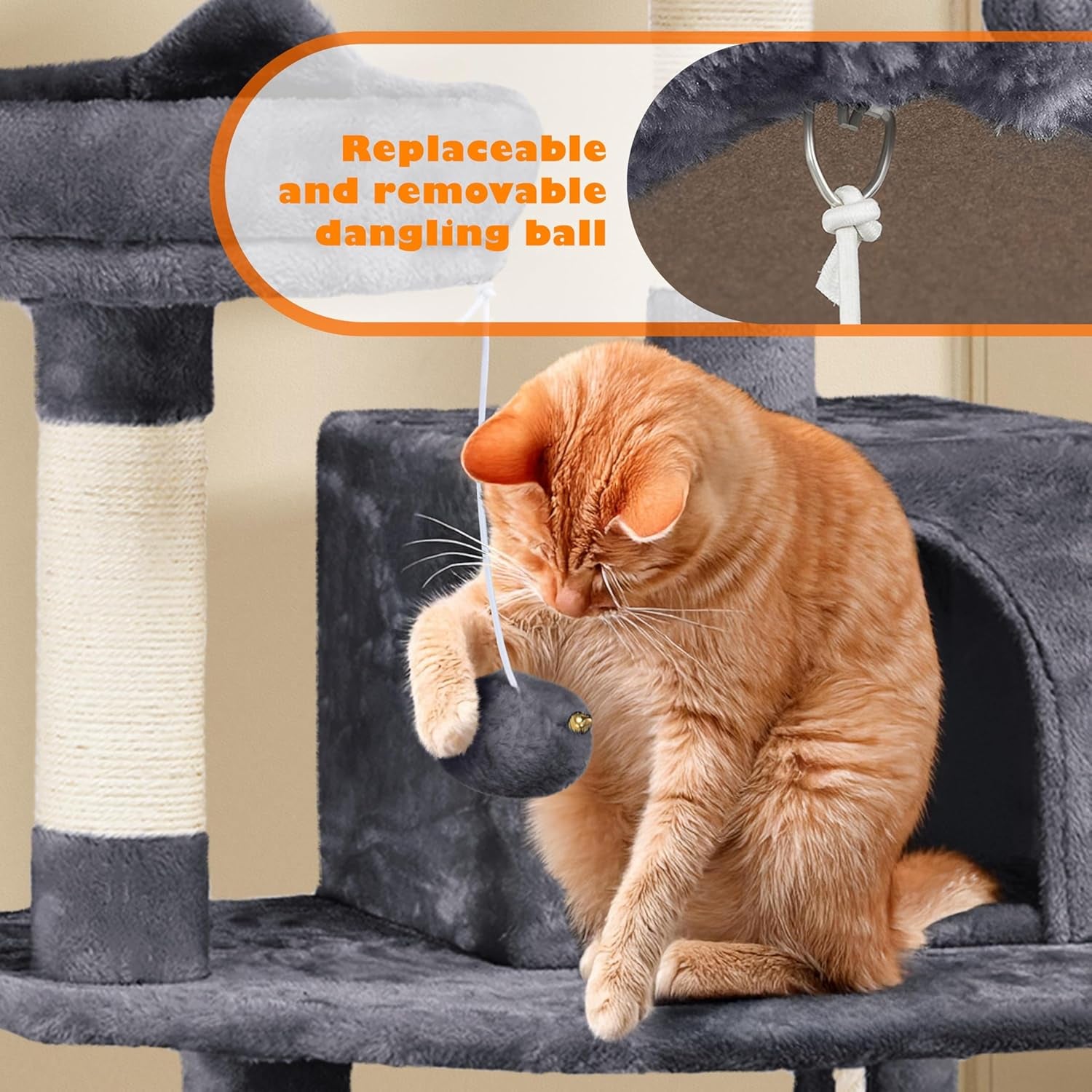 62.5Inches Cat Tree Cat Tower Cat Condo with Platform & Hammock, Scratching Posts for Kittens Pet Play House with Plush Perch for Indoor Activity Relaxing, Dark Gray
