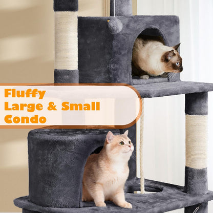 62.5Inches Cat Tree Cat Tower Cat Condo with Platform & Hammock, Scratching Posts for Kittens Pet Play House with Plush Perch for Indoor Activity Relaxing, Dark Gray