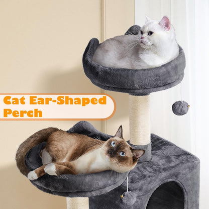 62.5Inches Cat Tree Cat Tower Cat Condo with Platform & Hammock, Scratching Posts for Kittens Pet Play House with Plush Perch for Indoor Activity Relaxing, Dark Gray